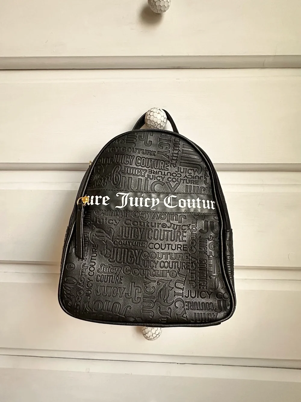 Juicy Couture Black Embossed Logo Backpack with Gold Hardware NWT BLACK LOGO EMBOSSED JUICY COUTURE BACKPACK WITH GOLD HARDWARE main image 2
